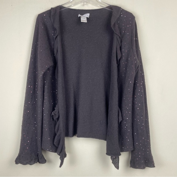 Jigsaw 100% Angora Fabric Brown Open Front Cardigan Sweater Sequins Ruffles Sz L - Picture 11 of 14